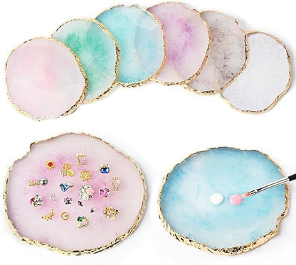 1PCS Resin Nail Art Palette Gold Edge Nail Art Painting Mixed Color Palette Manicure Color Makeup Display Board Manicure Cosmetic Mixing Tray Round Pink