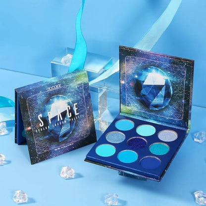 docolor 10Pcs Eye Makeup Brushes Skull Printed Eyeshadow Makeup Brush Set and Blue Eyeshadow Palette 9 Colors Gemstone Shadow Palette Highly Pigmented Mattes Shimmers Long-Lasting Makeup Palette
