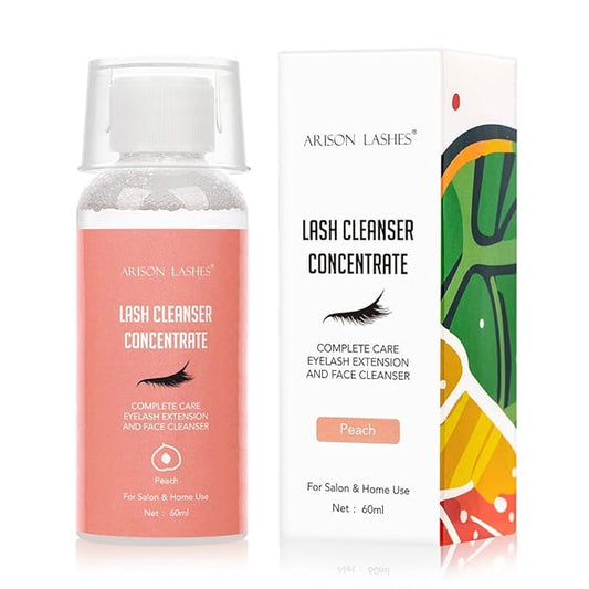 Eyelash Cleanser Concentrate 60ml Professional Lash Extensions Shampoo Natural Foaming Cleanser for Extensions Lashes with Salon Home Care-Makes 12 Bottles 60ml Eyelash Shampoo (Peach)