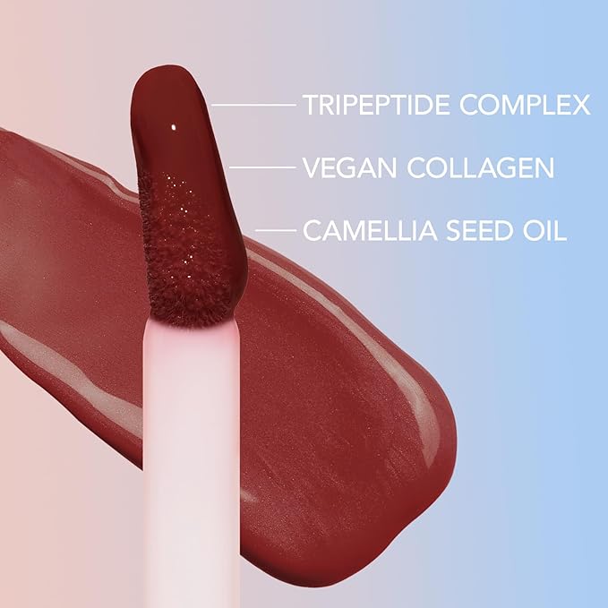 Sacheu Lip Elixir Nourishing and Hydrating Lipgloss — Moisturizing Plumping Lip Gloss Enriched with Collagen, Non-Sticky Lip Color Smooth High-Shine Finish, Vegan & Cruelty-Free, Midnight Lychee