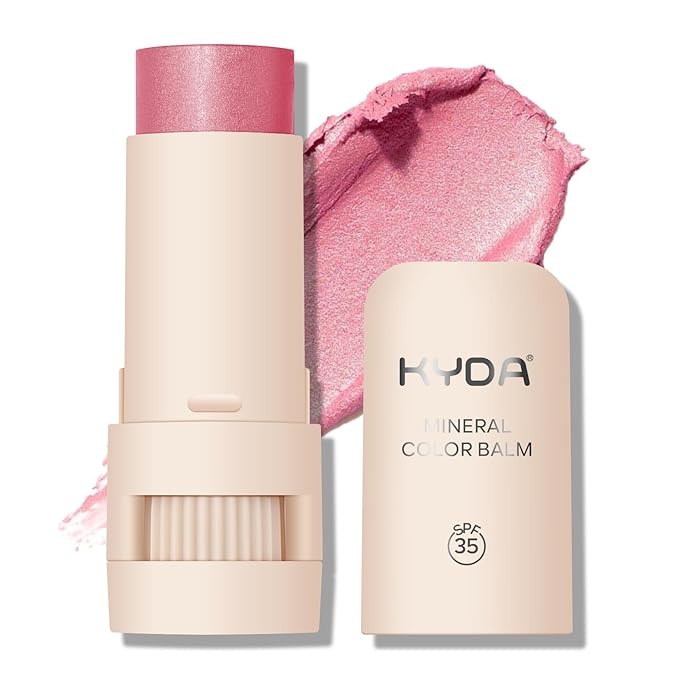 Mineral Color Balm, SPF 35 Multi Color Stick for Lips, Cheeks& Eyes, Blendable Creamy Lightweight Formula, Buildable Shimmer Finish, Multiuse Makeup Stick, Pink