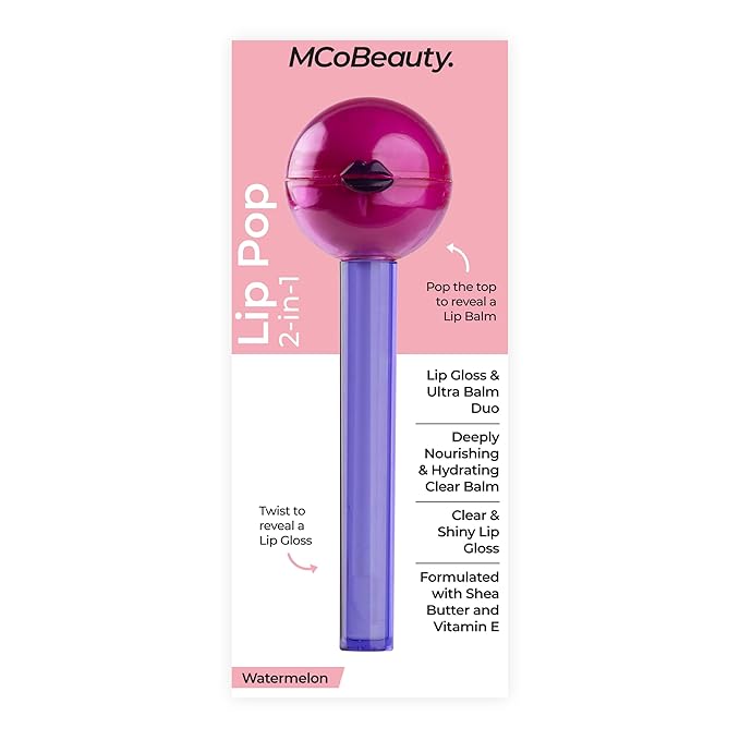 MCoBeauty Lip Pop 2-in-1 Lip Gloss & Ultra Balm - Watermelon, Nourishing Hydration Glass-Like Shine, Vegan, Cruelty Free Cosmetics