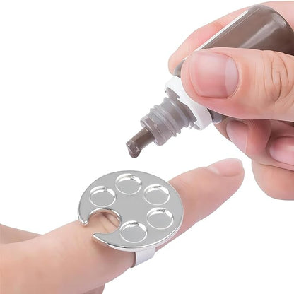 Silver Mini Manicure Palette Metal Paint Palette Finger Rings Nail Art Tools Makeup Palettes