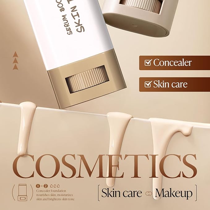 Foundation Stick Beauty Balm Serum Boosted Skin Tint, Solid Tinted Moisturizing Serum Foundation Face Stick, Multifunctional Full Coverage Concealer, Brightens, Makeup (#03)