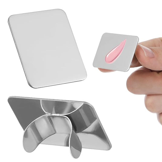 2PCS Stainless Steel Nail Art Palette Ring, Professional Makeup Mixing Tool for Gel Nail Polish, Acrylic Nail Kit, Nail Art Brushes, Manicure Supplies, Silver, 1.69 X 1.25 X 0.98 Inch