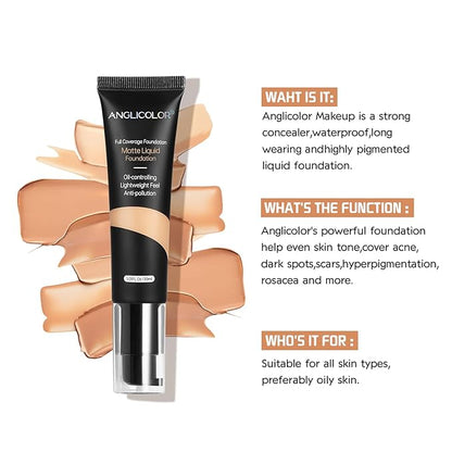 Matte Oil Control Concealer Foundation Flawless Soft Long Lasting Foundation Makeup,Waterproof Full Coverage Face Makeup Strong Concealer Foundation for Oily Acne Skin (#101 Porcelain)