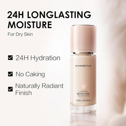 Lasting Moisture Foundation, 24H Longlasting Medium Coverage Dewy Finish Face Makeup, Poreless, Lightweight, Waterproof, Oil Free Liquid Foundation, P01