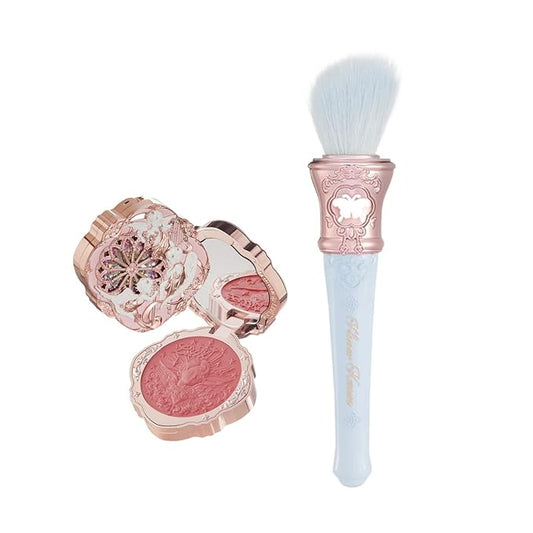 Flower Knows Little Angel Cream Blush 02 Floral Praise+Butterfly Cloud Collar Angled Powder Brush Pearly Moonlight