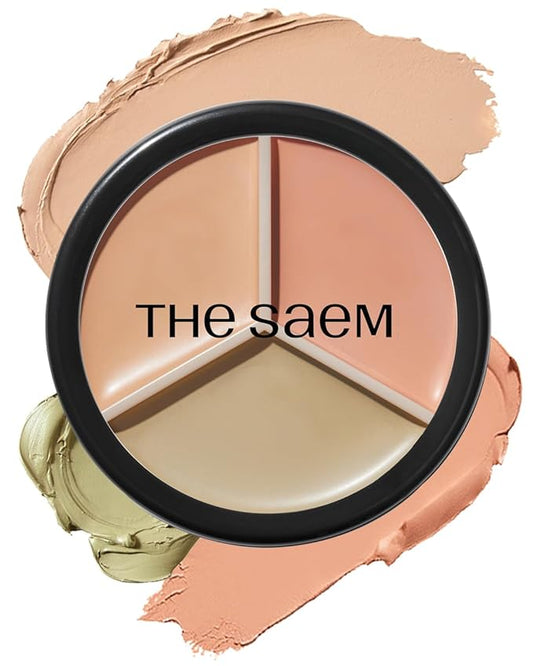 THESAEM Cover Perfection Triple Pot Concealer - 3 Color Concealer with Clear Beige, Green & Peach Shades - Full Coverage to Correct & Conceal Redness, Dark Circles, 01 Correct Beige
