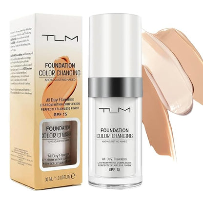 TLM Colour Changing Liquid Foundation Hides Wrinkles & Lines, BB Cream Makeup Base Concealer Cover Moisturizing Fluid for all Skin Tone SPF15 (30ml)