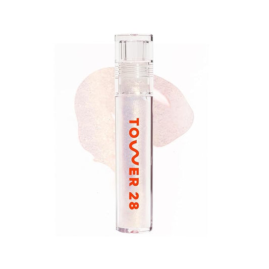Tower 28 ShineOn Lip Jelly, MAGIC, Non-Sticky, Hydrating Vegan Lip Gloss in Clear with Gold Shimmer, Moisturizing Apricot and Raspberry Seed Oil, Clean, Cruelty Free