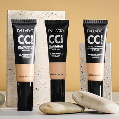 Palladio Full-Coverage Color Correction CC Cream, Oil-Free with Peptides & Vitamin C, Best for Correcting Redness and Uneven Skin Tone, Buildable Foundation Coverage (Rich 51W)