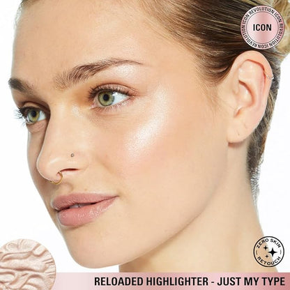 Revolution, Reloaded Pressed Powder Highlighter, Intensely Pigmented for a High Impact Dewy Finish, Just My Type, 0.22 Oz