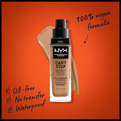 NYX PROFESSIONAL MAKEUP Can't Stop Won't Stop Foundation, 24h Full Coverage Matte Finish - Camel
