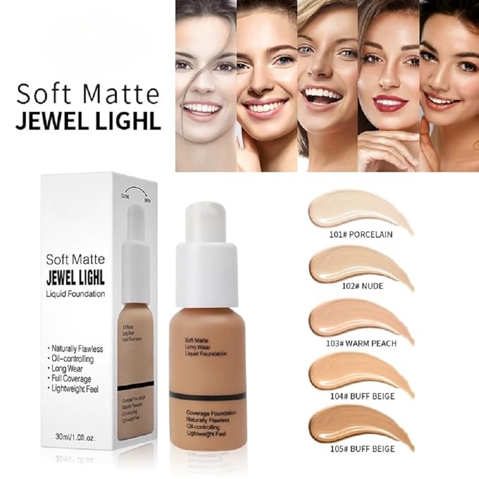 liquid foundation waterproof oil control concealer matte concealer liquid foundation moisturizing BB cream foundation cream (103# Warm Peach, 30ml)