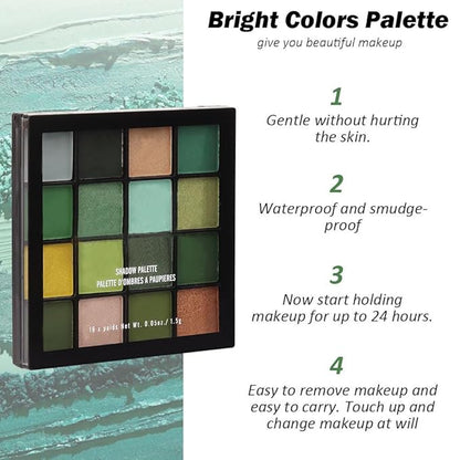 16 Colors Green Olive Matte Shimmer Eyeshadow Palette for Eye Makeup,High Pigmented White Gray Eye Shadow Primers Powder Palet de sombras de ojos