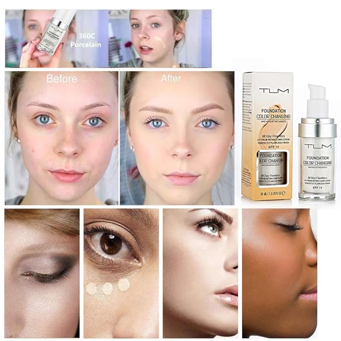 1 PC Spf15 TLM HD Full Coverage Foundation Moisturizer All Day Flawless Concealer Magic Cream Color Changing Foundation Liquid
