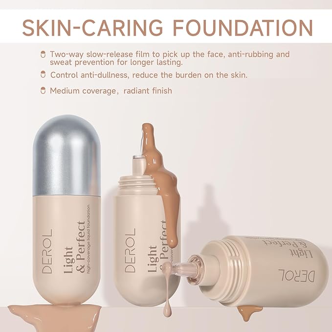 Liquid Foundation Makeup Medium Coverage, Lightweight Flawless Finish Foundation, Improves Uneven Skin Tone, Nude 1.26 Fl Oz,4#