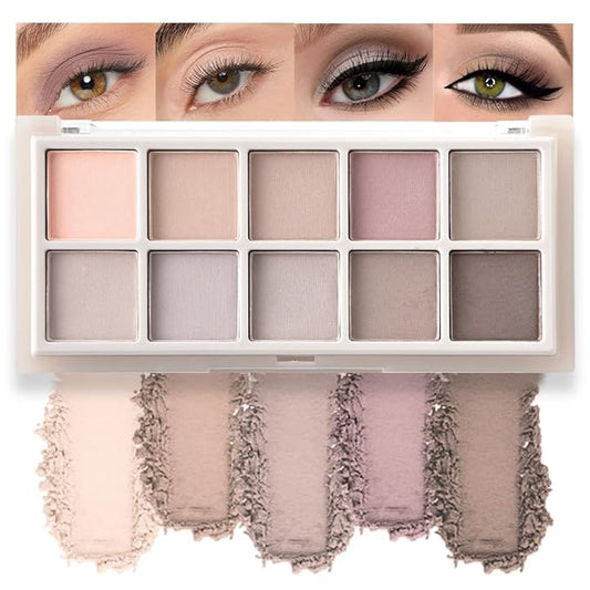 10 Color Matte Eyeshadow Palette, Neutral Taupe & Grey Brown Shades, Ultra-Blendable, Long-Lasting Natural Nude Makeup Palette for Women,Vegan & Cruelty-Free,Perfect for Everyday or Professional Looks