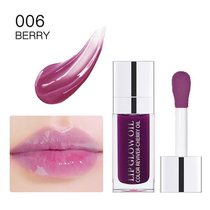 MAEPEOR Hydrating Lip Glow Oil 10 Colors Moisturizing Oil Gloss Non-sticky Transparent Long Lasting Nourishing Tinted Lip Balm with Big Brush Head (IColors 06)