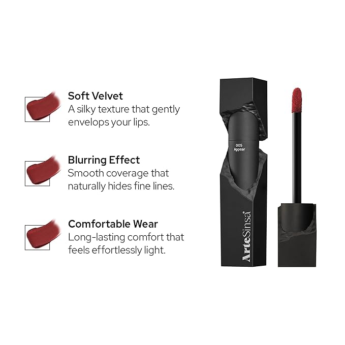Silky Blur Tint 5 Colors | Soft Velvet Texture & Semi-Matte Finish | Long-Lasting & Close-adhering, Blurring effect, Subtle Shades | Korean Lip Stain (005 Appear, 0.1 Fl oz)