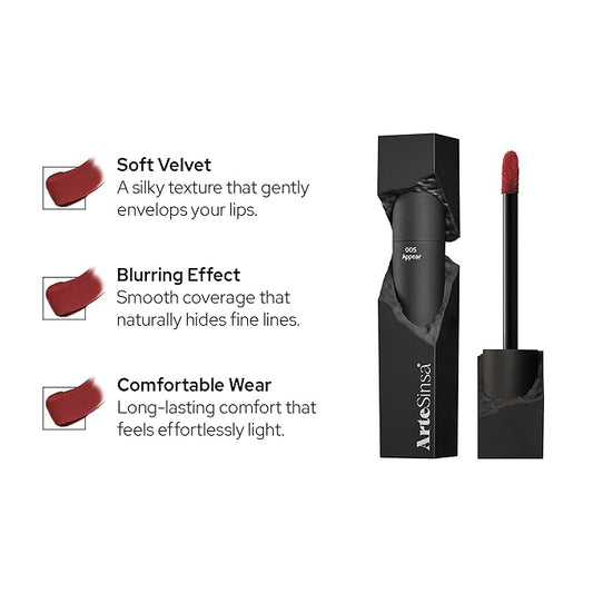Silky Blur Tint 5 Colors | Soft Velvet Texture & Semi-Matte Finish | Long-Lasting & Close-adhering, Blurring effect, Subtle Shades | Korean Lip Stain (005 Appear, 0.1 Fl oz)