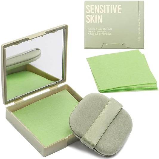 Natural Oil Blotting Sheets for Face With Travel Makeup Mirror- 2 Pack(200 sheets), Oil Absorbing Sheets for Face, Makeup Friendly High-performance Blotting Papers for Oily Skin