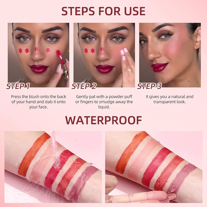 Liquid Blush Makeup, Weightless and Blendable Liquid Blush Wand for Cheeks - Long-Lasting Skin Tint Makeup with Natural-Looking, Radiant Glow (02# RED TOMATO)