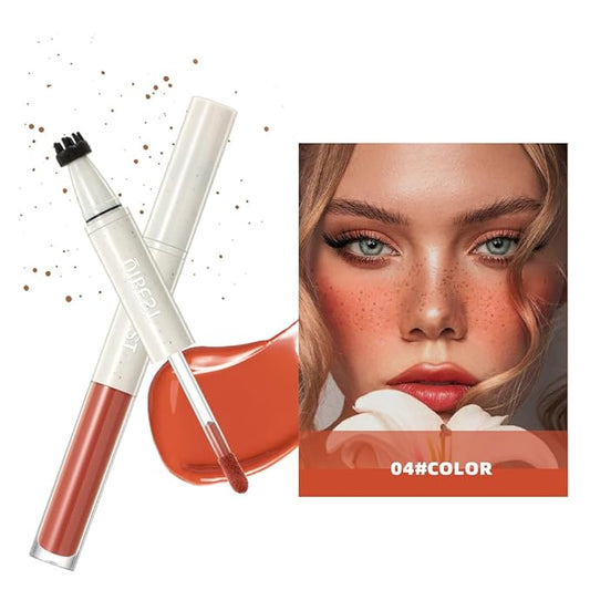 Double-Headed Freckle Blush Pen – 2-in-1 Faux Freckle Stamp & Soft Liquid Blush Duo, Waterproof Long-Lasting Freckles Tattoo Marker for Sunkissed Natural Look, Lightweight & Easy to Blend (04#)