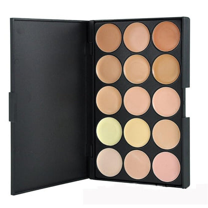 Pure Vie 15 Colors Hydrating Full Coverage Correcting Concealer Palette Camouflage Makeup Contour Kit for Conceals Corrects Dark Circles Acne + 1 Pcs Foundation Powder Concealer Eyeshadows Brushes