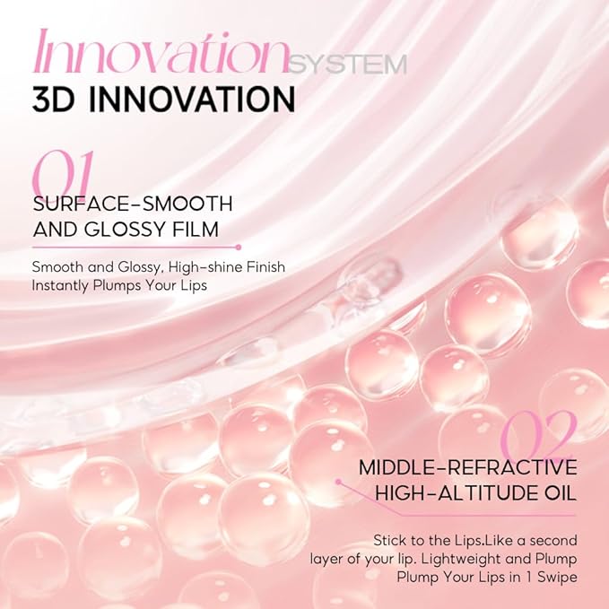 COLORKEY 3D Plump Oil Lip Gloss, High-shine Finish, Lip Tint, Moisturizing, Non-Sticky, Clear and Natural, Glassy Shine (G07 Peach Pink, 3ml)