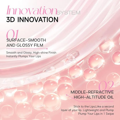 COLORKEY 3D Plump Oil Lip Gloss, High-shine Finish, Lip Tint, Moisturizing, Non-Sticky, Clear and Natural, Glassy Shine (G07 Peach Pink, 3ml)