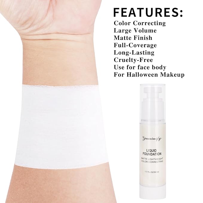 50 ML Goth White Foundation Makeup,Face Body Paint Full Coverage Liquid Color Changing Pale White Foundation,Concealer Color Corrector Halloween Cosplay Sfx Makeup for Clown