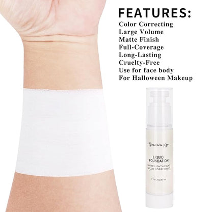 50 ML Goth White Foundation Makeup,Face Body Paint Full Coverage Liquid Color Changing Pale White Foundation,Concealer Color Corrector Halloween Cosplay Sfx Makeup for Clown