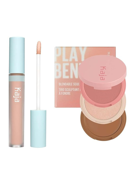 Kaja Korean Under Eye Brightener, Eye Concealer, 0.19 Oz + 3-in-1 Blendable Sculpting Trio - Play Bento 01 Butter Up Bundle