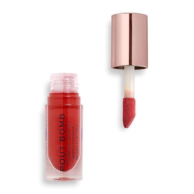 Revolution, Pout Bomb Plumping Lip Gloss, High Shine, Rich Glossy Pigment, Infused with Vitamin E, Juicy Red, 0.15 fl oz