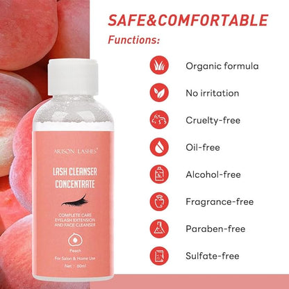 Eyelash Cleanser Concentrate 60ml Professional Lash Extensions Shampoo Natural Foaming Cleanser for Extensions Lashes with Salon Home Care-Makes 12 Bottles 60ml Eyelash Shampoo (Peach)