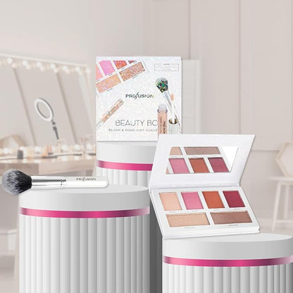 Profusion Cosmetics Beauty Box Blush and Highlight Collection, Includes 6 Blush and Highlight Shades, 1 Face Brush and Shimmer Cream Highlighter