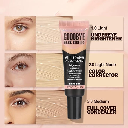 Under Eye Concealer, Color Corrector for Dark Circles, 【Full Coverage & Brightening】【Waterproof & Long Lasting】【Lightweight】Natural Matte Finish Concealer for Women, 03 Medium