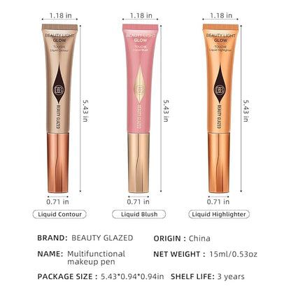 Liquid Contour Highlighter Blush Stick, Smooth Creamy Texture Face Makeup Wand with Sponge Tip, Multi-use Stick Natural Contour Blush Brighten Cheek Cosmetic(Highlighter #01)