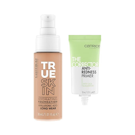 Catrice | True Skin Foundation 46 & The Corrector Anti-Red Primer| Full Coverage Makeup | Vegan & Cruelty Free