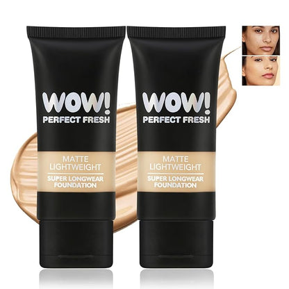 2pcs Matte Liquid Foundation,Full Coverage,Flawless Makeup, Minimizes Pores,Lightweight, 24Hr Long Wear,Waterproof,Oil-Control,Sweat-Proof