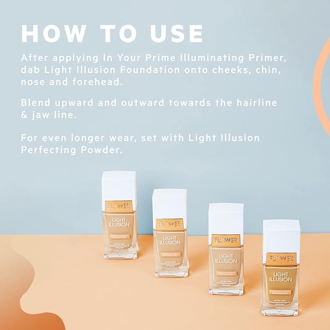 Flower Beauty Light Illusion Foundation with SPF 18 - Liquid Foundation Makeup with Buildable Coverage & Breathable/Lightweight Formula - Natural Complexion (Natural Beige)