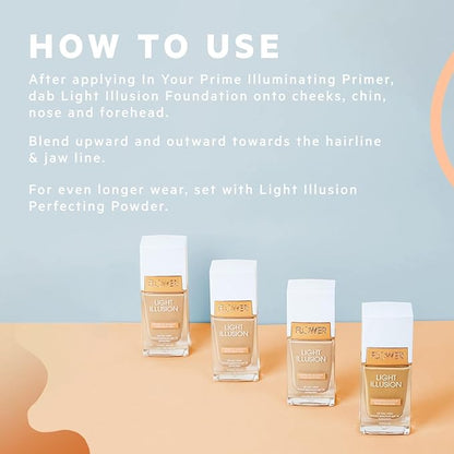Flower Beauty Light Illusion Foundation with SPF 18 - Liquid Foundation Makeup with Buildable Coverage & Breathable/Lightweight Formula - Natural Complexion (Natural Beige)