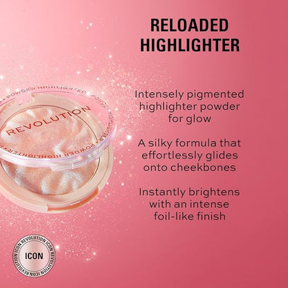Revolution, Reloaded Pressed Powder Highlighter, Intensely Pigmented for a High Impact Dewy Finish, Raise The Bar, 0.22 Oz