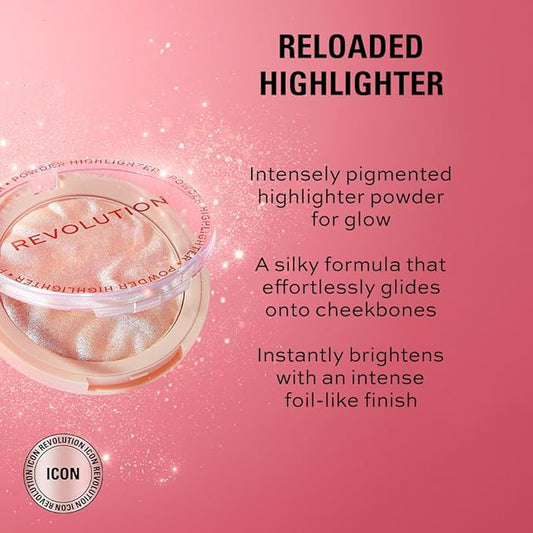 Revolution, Reloaded Pressed Powder Highlighter, Intensely Pigmented for a High Impact Dewy Finish, Raise The Bar, 0.22 Oz