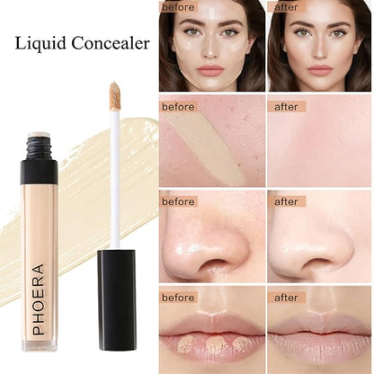 Mushroom Head Air Cushion CC Cream,PHOERA Foundation,PHOERA Concealer, PHOERA Powder, 3 Pcs Cream Contour Stick Makeup Kit, Shades with Highlighter Stick, Blush Stick and Bronzer Contour Stick