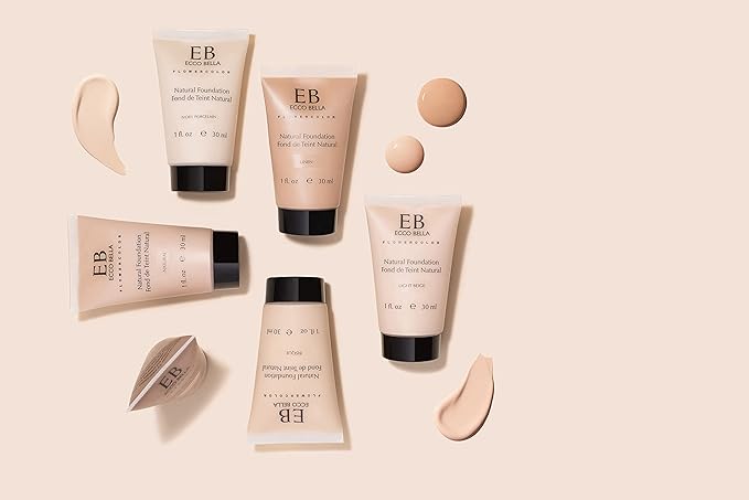 Ecco Bella Liquid Foundation Makeup - Lightweight, Buildable Coverage - Hydrating Foundation - Clean Foundation Makeup, Vegan - Protects & Hydrates Skin - Tan