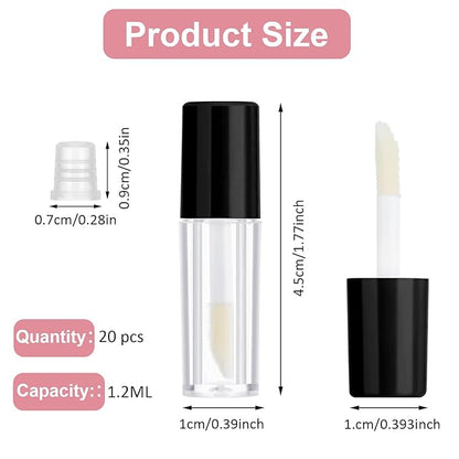 20 Pcs Empty Lip Gloss Tubes 1.2ml Clear Mini Refillable Lip Balm Bottles Lip Gloss Containers with Wand Makeup Containers Bottles for Lipstick Samples Lip Balms Lip Gloss Making Travel Split Charging