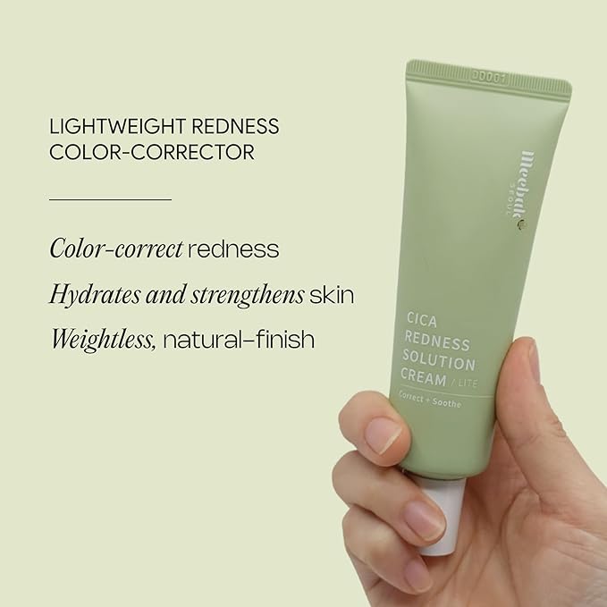 Meebak Cica Redness Solution Cream Lite | Redness Relief | Green Color-Corrector | CC Cream w/Niacinamide | Tinted Moisturizer - Fair to Medium Skin